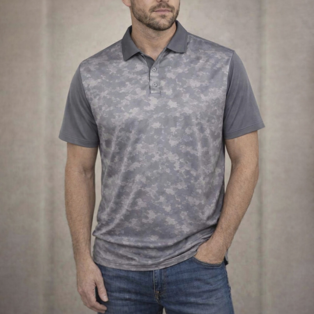 Greg Norman for Tasso Elba RapiVent Golf Polo Camo Grey, Large